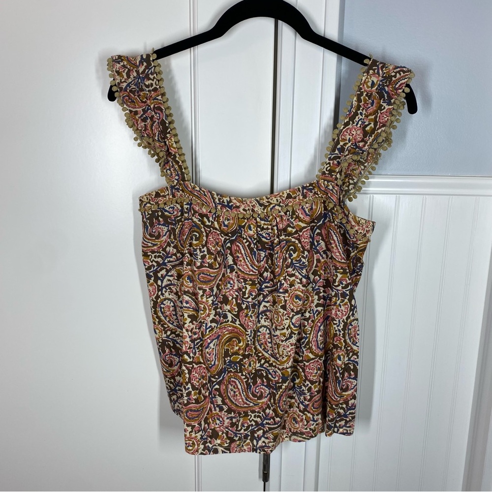 Floral Paisley Ruffle Strap Tank Top - Brown Multi - Picture 2 of 11